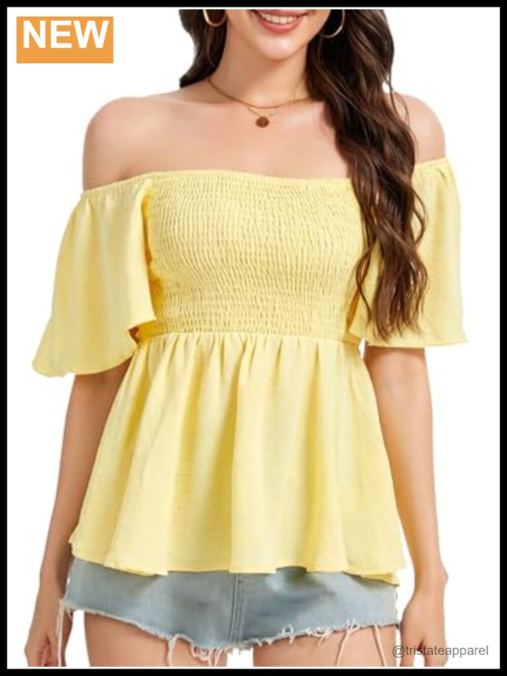 Women's Smocked Babydoll Blouse Square Neck Ruffle Puff Sleeve Top